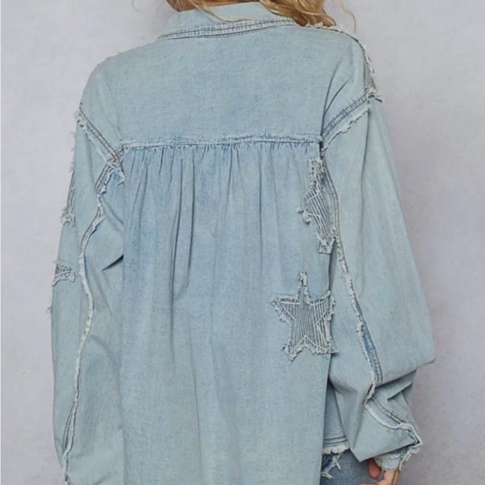Pol Favorite Star Patch Light Blue Button Down Sh… - image 5